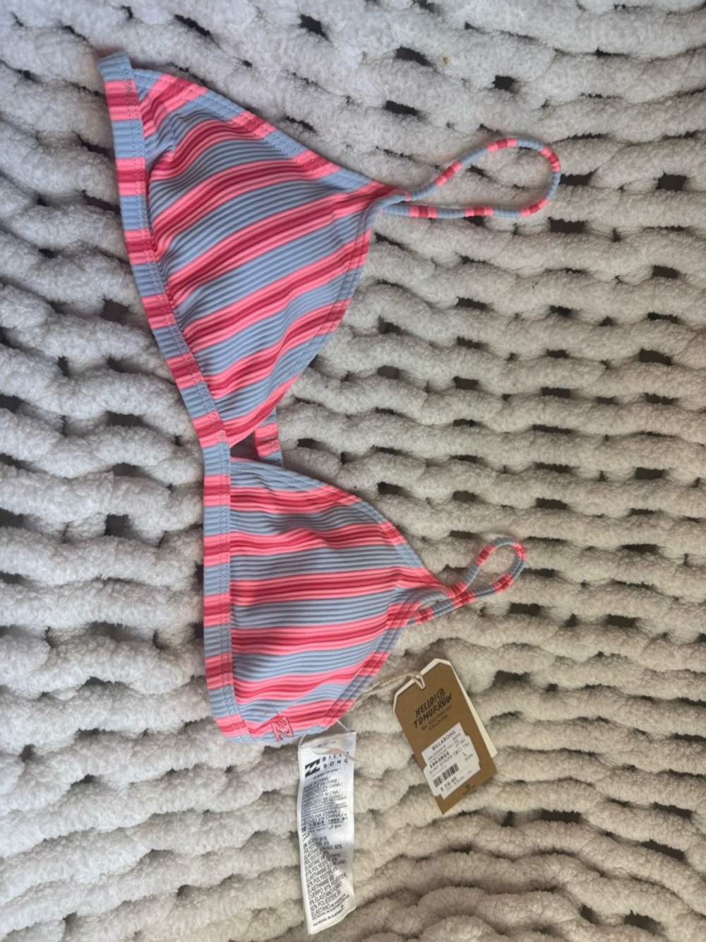 Billabong blue & neon pink stripped ribbed top